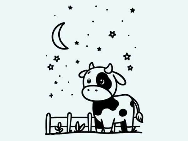 Cow in Starry Night Drawing