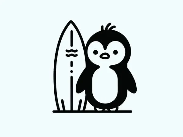 Penguin with Surfboard