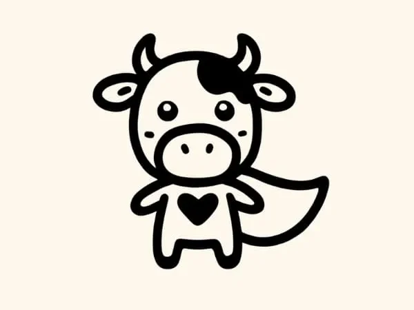 Cute Cow as Superhero Drawing