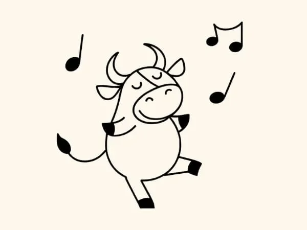 Cute Cow Listening to Music Drawing
