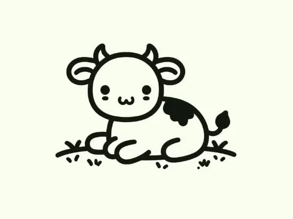 Easy Cow Sitting on Grass Drawing